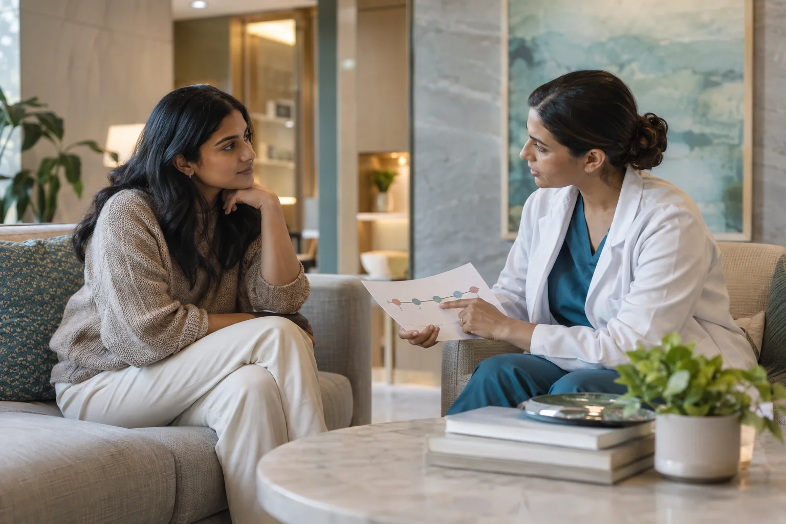 Woman discussing fertility preservation choices