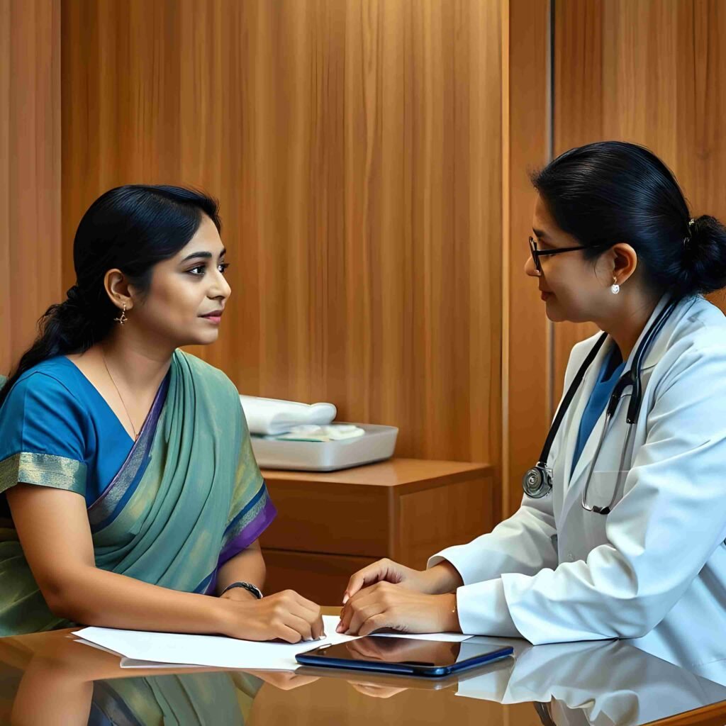 Woman consulting fertility expert for egg freezing and fertility preservation, Fertility consultation for women planning egg freezing in Mumbai clinic